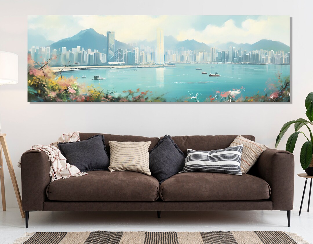Large Hong Kong Wall Art, Hong Kong Painting, Hong Kong Skyline Canvas