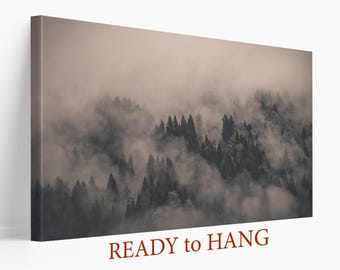 Neutral Colors Forest Canvas Print, Foggy Forest Wall Art