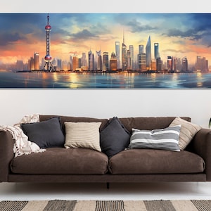 Scenic Shanghai Skyline Painting, Shanghai Canvas Print, Large Shanghai Wall Art, Stunning Shanghai Print, China Wal Art