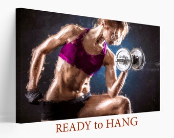 Abstract Gym Wall Art, Abstract Women Workout Motivation, Fitness Wall Art, Abstract Fitness Girl Canvas Print, Fitness Painting
