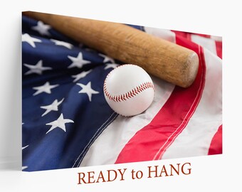 Baseball Canvas Print, Baseball Fan Gift, Baseball Wall Art, US Flag Baseball, MLB Canvas Art