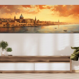 Vintage Valletta Canvas Print, Large Malta Wall Art, Stunning Valletta Painting, Retro Valletta Wall Decor, Malta Canvas Art image 1