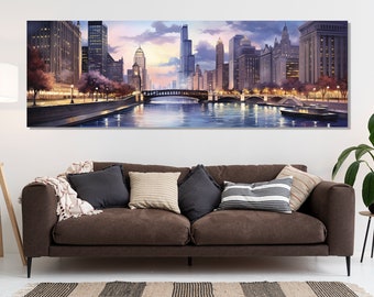 Large Chicago Wall Art, Vintage Chicago Canvas Print, Stunning Chicago Retro Painting, Chicago Downtown, Chicago Wall Decor