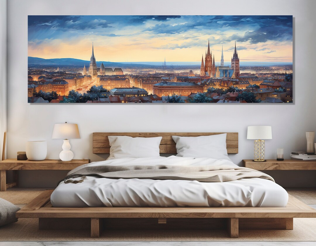 Large Zagreb Skyline Painting, Vintage Zagreb Wall Art, Zagreb Canvas