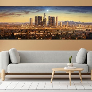 Scenic Los Angeles Skyline Canvas Print, Large Los Angeles Wall Art, Vintage Los Angeles Painting,  LA Wall Art