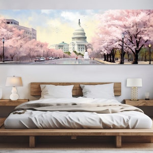 Stunning Washington Painting, Vintage Washington Canvas Print, Washington Downtown, Large Washington Wall Art