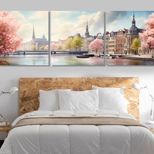 Large Copenhagen Wall Art, Stunning Copenhagen Skyline Painting, Copenhagen Canvas Print, Retro Copenhagen Wall Decor, Denmark Canvas Art