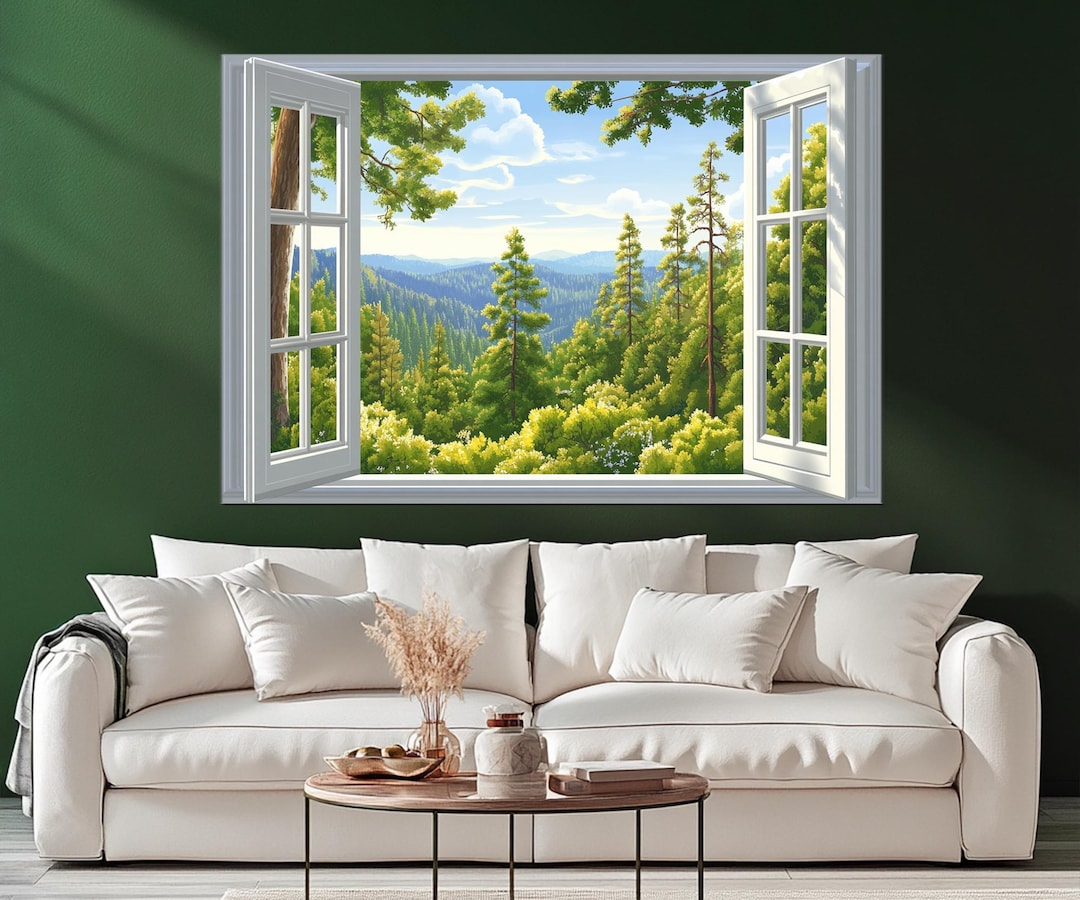 Window Opening to the Mountain Forest Canvas Print, Forest Wall Art ...