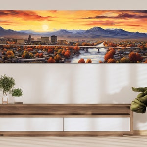 Large Boise Canvas Print, Boise Skyline Painting, Vintage Boise Wall Art, Boise Wall Decor