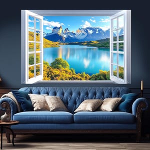 Window Opening to Torres del Paine in Chile Canvas Print, Chile Wall Art, Window with Lake View, Chile Landscape, Chile Wall Decor