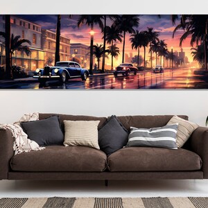 Large Miami Wall Art, Miami Retro Painting, Vintage Miami Canvas Print, Impressive Miami Downtown