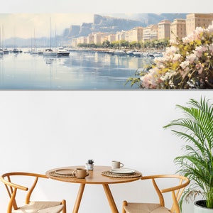 Vintage schilderij skyline Monaco, canvasafdruk Monaco, grote Monaco muurkunst, retro Monaco kunst aan de muur, muurdecoratie Monaco