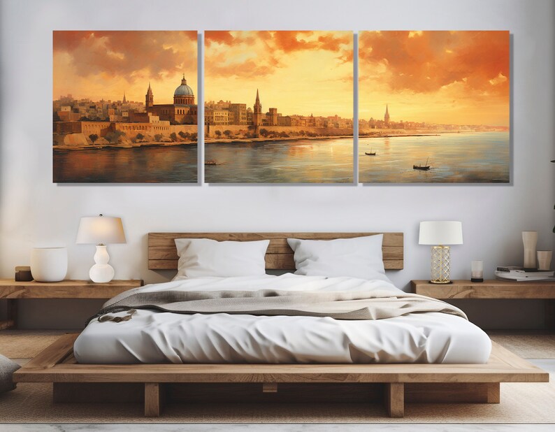 Vintage Valletta Canvas Print, Large Malta Wall Art, Stunning Valletta Painting, Retro Valletta Wall Decor, Malta Canvas Art image 4