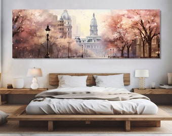 Impressive Spring Philadelphia Painting, Large Philadelphia Wall Art, Vintage Philadelphia Canvas Print, Philadelphia Downtown