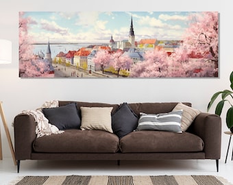 Large Tallinn Wall Art, Retro Tallinn Painting, Tallinn Canvas Print, Estonia