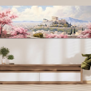 Vintage Athens Wall Art, Spring Acropolis Painting Canvas Print, Stunning Athens Wall Decor, Athens Painting, Greece Wall Decor