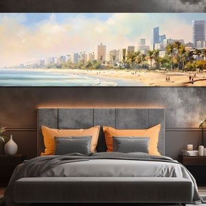Stunning Tel Aviv Skyline Canvas Print, Tel Aviv Painting, Large Tel Aviv Wall Art, Israel Canvas Art