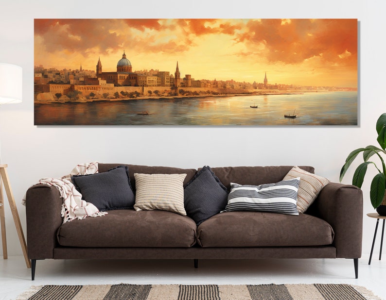 Vintage Valletta Canvas Print, Large Malta Wall Art, Stunning Valletta Painting, Retro Valletta Wall Decor, Malta Canvas Art image 7
