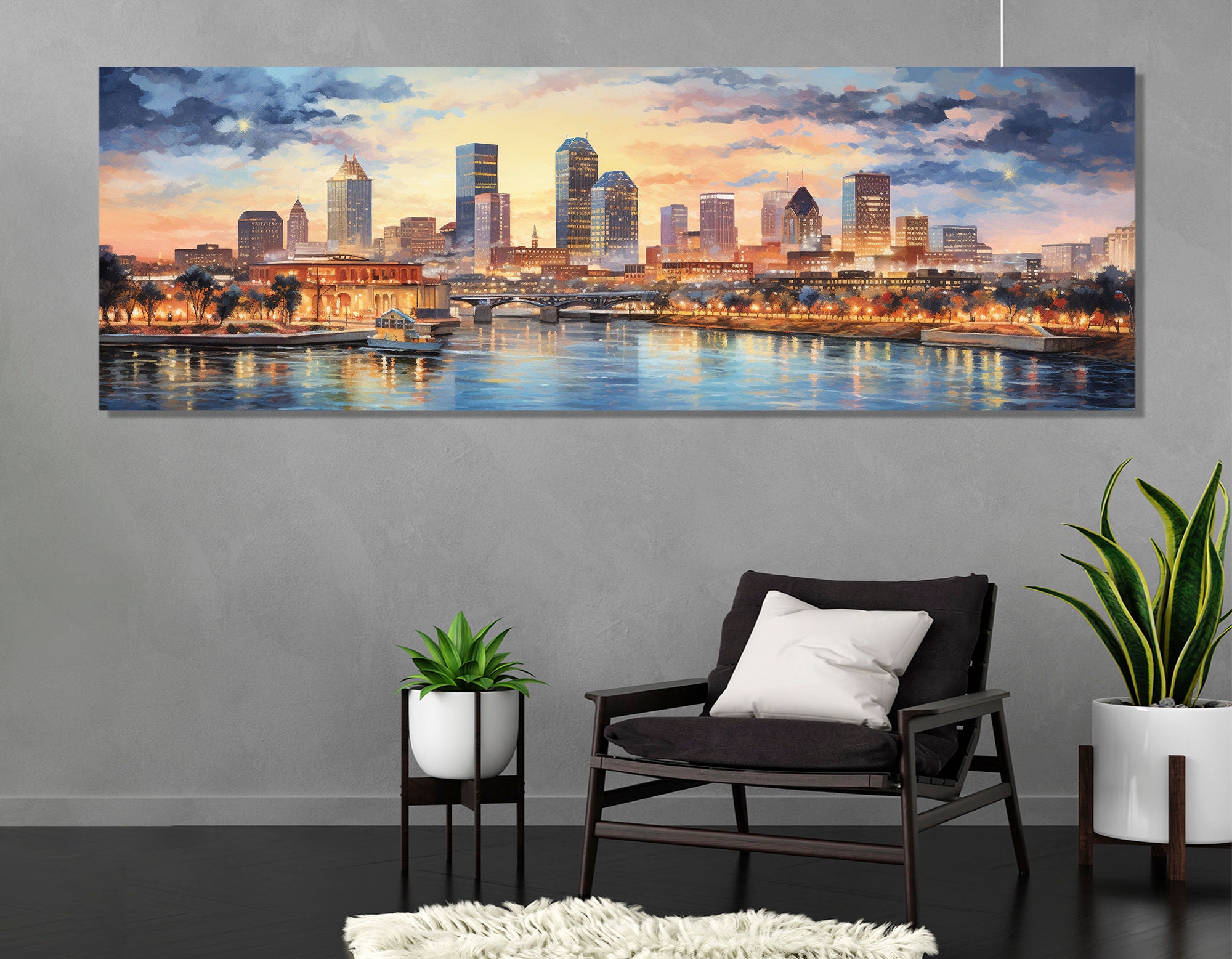Large Fort Worth Skyline Canvas Print, Scenic Fort Worth Painting, Fort