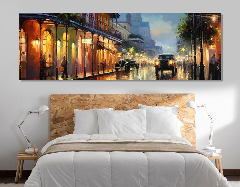 New Orleans Downtown Retro Canvas Print, Vintage New Orleans Wall Art
