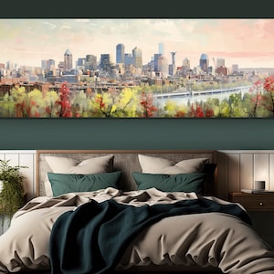 Scenic Calgary Skyline Painting, Colorful Calgary Canvas Print, Large Calgary Wall Art, Impressive Calgary Print, Canada Wall Decor
