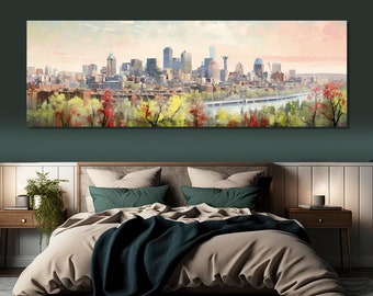 Scenic Calgary Skyline Painting, Colorful Calgary Canvas Print, Large Calgary Wall Art, Impressive Calgary Print, Canada Wall Decor
