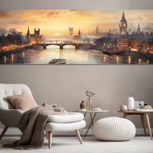 Vintage London Painting, Stunning London Canvas Print, Large London Wall Art, Retro England Painting, London Canvas Art