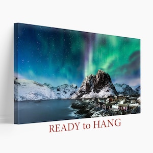 Aurora Borealis Canvas Print, Nature Photography, Mountains Canvas Art, Norway Wall Art, Lake Canvas, Nature Wall Art
