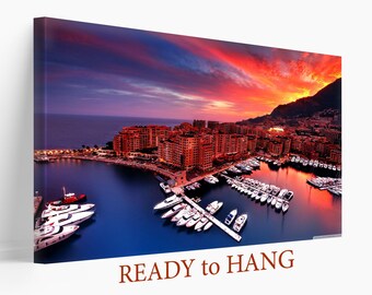 Schöner Monaco Sonnenuntergang, Monaco Leinwand Kunst, Monte Carlo Wandkunst, Monaco Druck Monte Carlo Poster, Monaco Foto