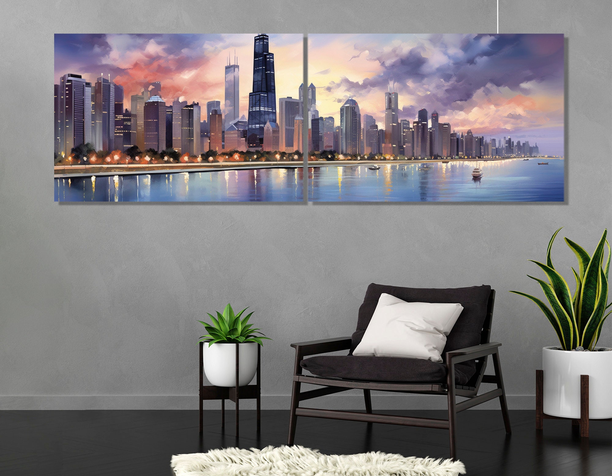 Large Chicago Skyline, Chicago Canvas Wall Art, Chicago Canvas Print