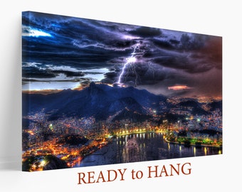 Rio De Janeiro at Night Canvas Print,  Christ the Redeemer Statue Wall Art