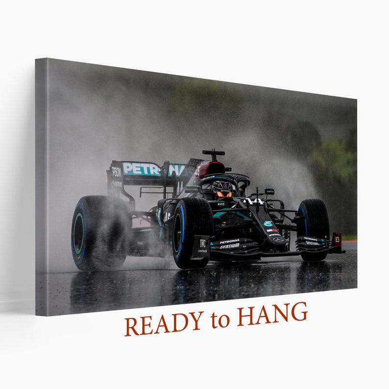 Lewis Hamilton Car Canvas Print, Mercedes Fan Gift, F1 Canvas Wall Art, F1 Fan Gift, Hamilton Fan Gift, Lewis Hamilton Picture image 1