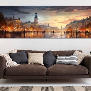 Vintage Vilnius Skyline Gemälde, Vilnius Leinwand Druck, Vilnius Wandkunst, große Vilnius Wanddekor, Litauen Wandkunst