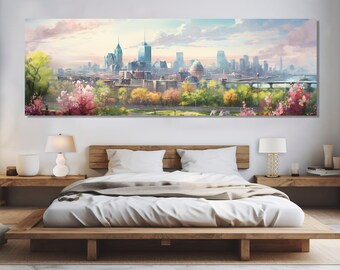 Scenic Montréal Skyline Painting, Colorful Montréal Canvas Print, Large Montréal Wall Art, Impressive Montréal Print, Canada Wall Decor