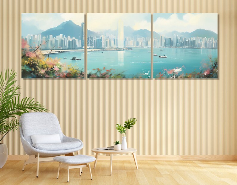 Large Hong Kong Wall Art, Hong Kong Painting, Hong Kong Skyline Canvas