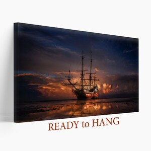 Abstract Sunset Canvas Art, Ship Horizon Sunset Print, Sunset Print Dawn Poster, Red Sunset Canvas Print, Nature Wall Art