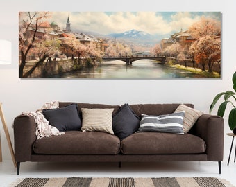 Arte mural grande de Sarajevo, pintura primaveral de Sarajevo, impresión en lienzo de Sarajevo, decoración de pared retro de Sarajevo, arte mural de Bosnia y Herzegovina