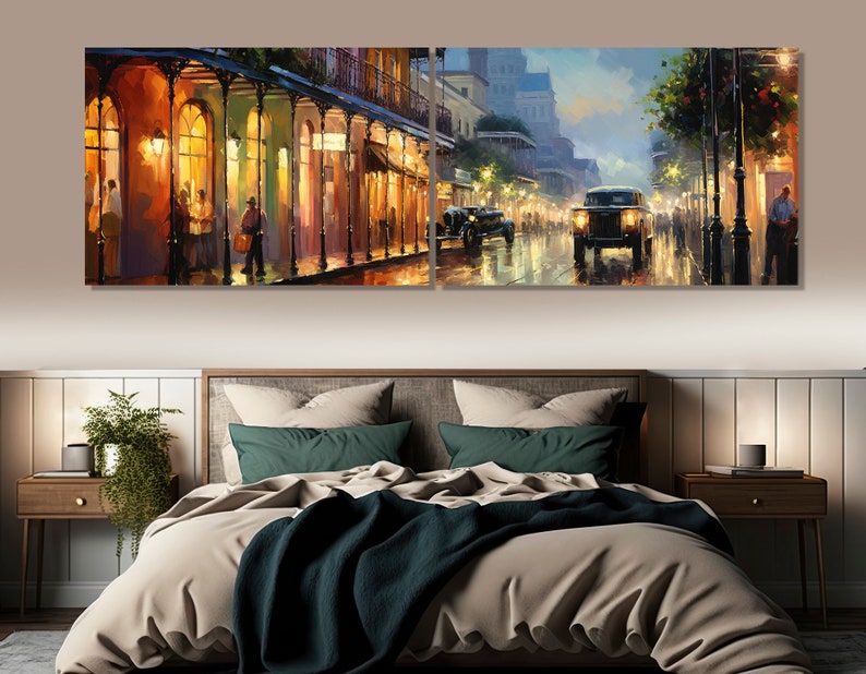 New Orleans Downtown Retro Canvas Print, Vintage New Orleans Wall Art