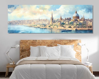 Imponujący wydruk na płótnie Valletta, duża sztuka ścienna Malta, oszałamiający obraz Valletta, dekoracja ścienna Valletta, dekoracja ścienna Malta