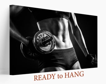 Black and White Fitness Wall Art, Fitness Girl Canvas Print, Fitness Motivation, Gym Wall Art, Fitness Print