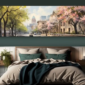 Vintage Spring Austin Canvas Print, Large Austin Wall Art, Impressive Austin Abstract Painting, Austin Downtown, Austin Wall Decor