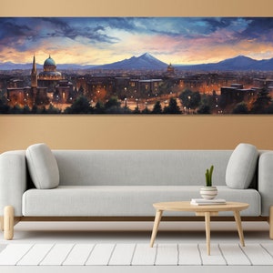 Arte de parede vintage de Yerevan, pintura grande do horizonte de Yerevan, impressão em tela de Yerevan, arte de parede retrô da Armênia, arte de parede da Armênia