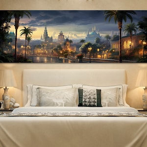 Impressive Los Angeles Retro Painting, Large Los Angeles Wall Art, Vintage Los Angeles Canvas Print,  LA Wall Decor