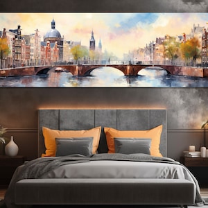 Abstract Amsterdam Wall Art, Vintage Amsterdam Canvas Print, Amsterdam Retro Oil Painting, Netherlands Wall Art, Amsterdam Wall Decor