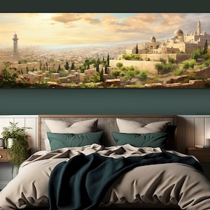 Vintage schilderij van Jeruzalem, canvasafdruk skyline van Jeruzalem, kunst aan de grote muur van Jeruzalem, Israël Wal Art
