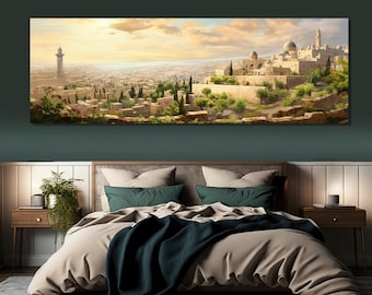 Tableau vintage de Jérusalem, impression sur toile sur les toits de Jérusalem, grande oeuvre d'art murale de Jérusalem, art mural d'Israël