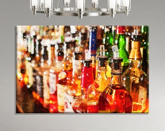 Alcohol Wall Art,  Bottles with Alcohol Drinks Canvas Print, Kitchen Wall Decor, Pub Decor