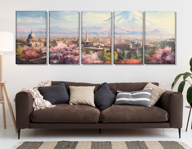 Large Yerevan Canvas Wall Art, Yerevan Skyline Painting, Yerevan Canvas
