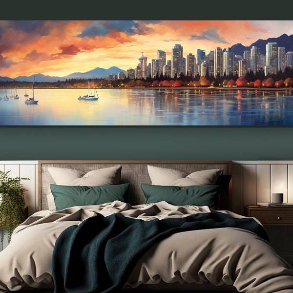 Large Vancouver Skyline Painting, Vancouver Canvas Print, Vancouver Wall Art, Stunning Vancouver Print, Canada Wall Art