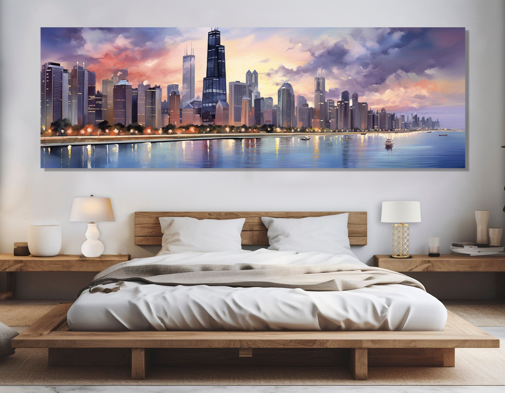 Large Chicago Skyline, Chicago Canvas Wall Art, Chicago Canvas Print